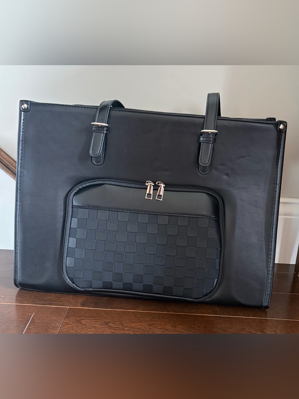 Black Laptop Tote Bag with Insulated Lunch Compartment